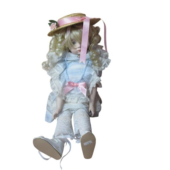 Vintage Fully Porcelain 20" Doll in dress and bonnet - Picture 1 of 9